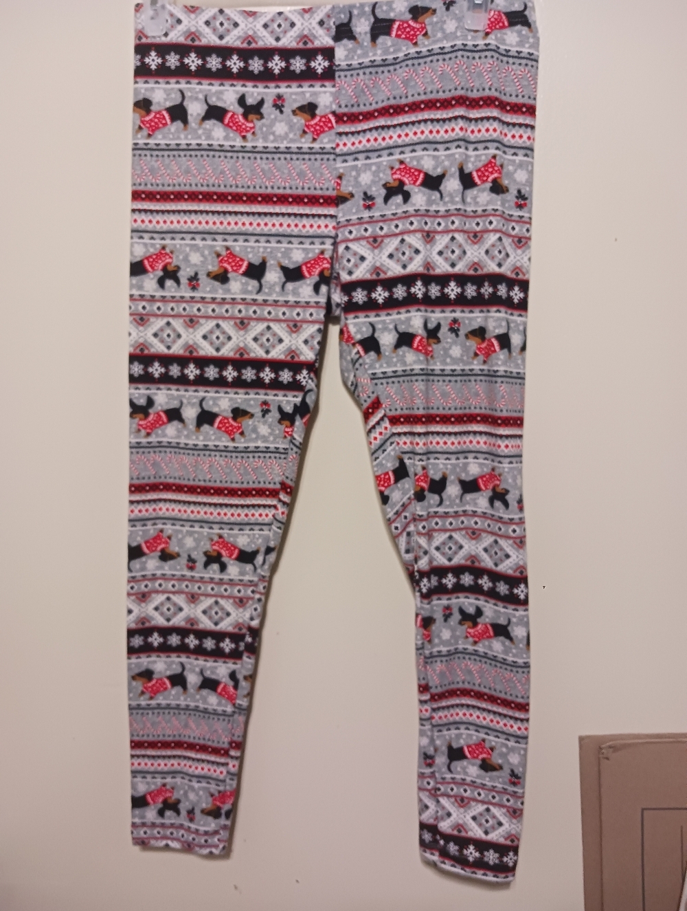 Time and Tru Womens Scottie Dog Holiday Leggings - Gray, Red, Black Large A-6
